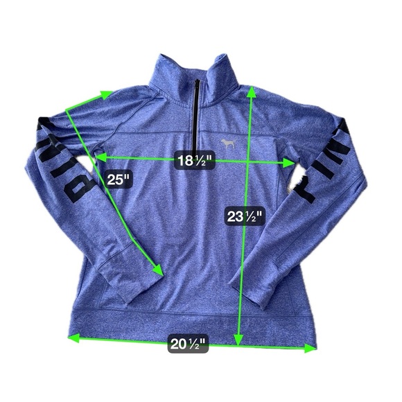 Victoria’s Secret PINK Quarter Zip Pullover Blue Heather Logo Sleeve Size L - Picture 13 of 15